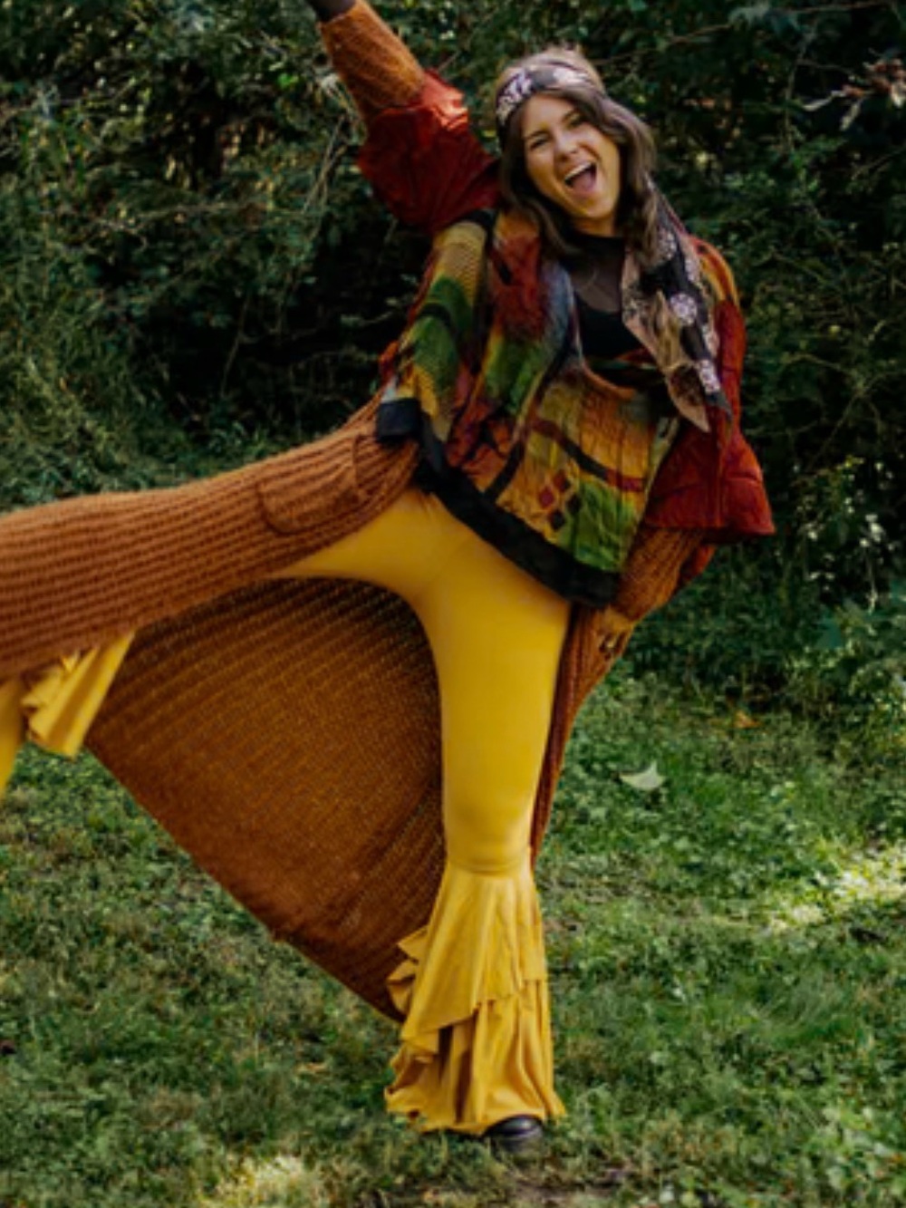 KANTHA BAE Mustard Yellow Ruffle Flare Pants Cotton various sizes